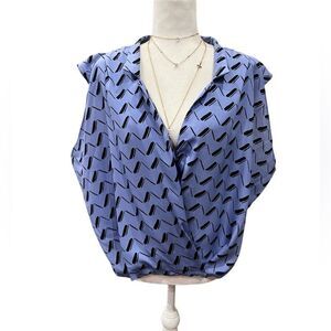BCBG Bleach Blue Wrap Blouse Size Large